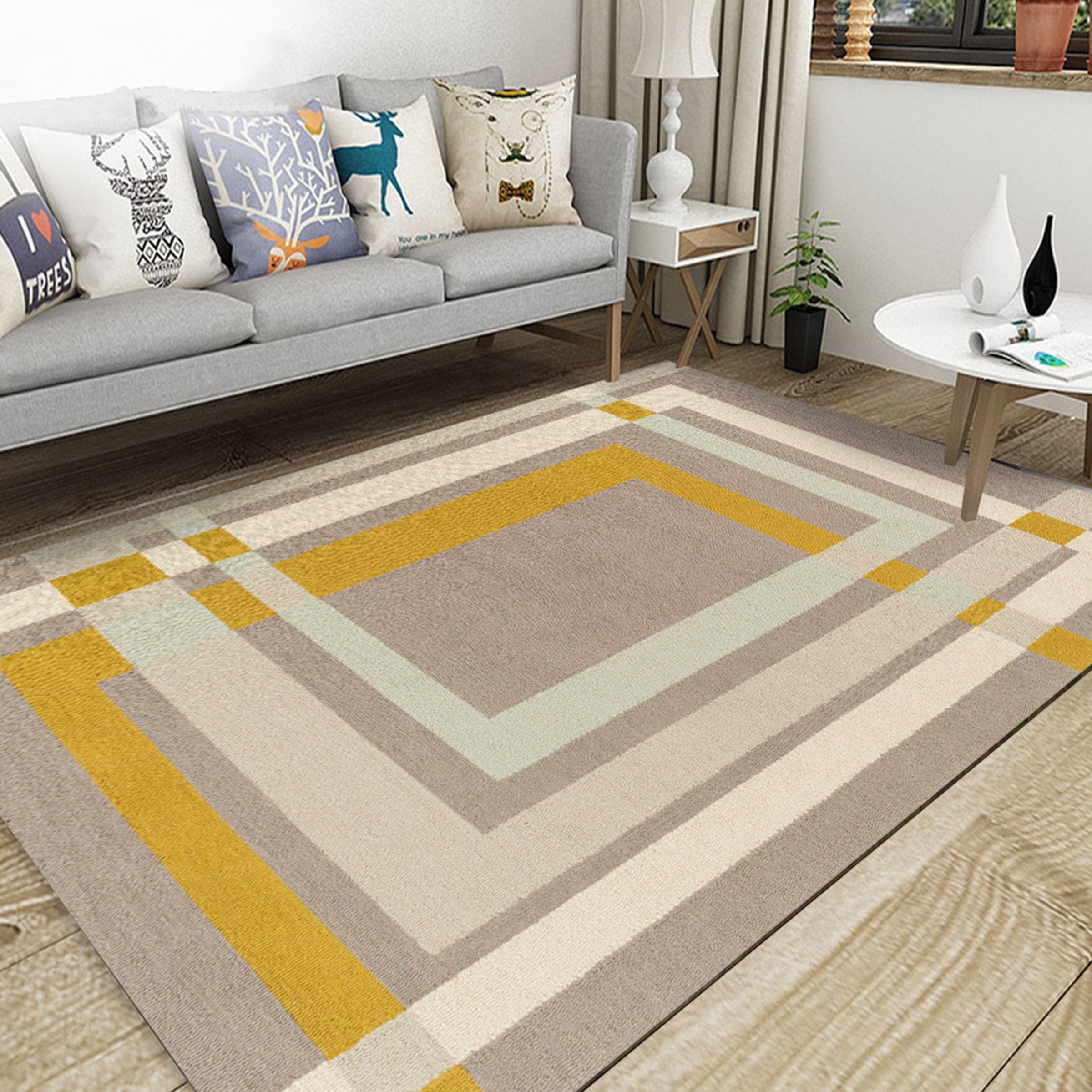 3D Yellow Gray Rectangle WG063 Non Slip Rug Mat Mat AJ Creativity Home