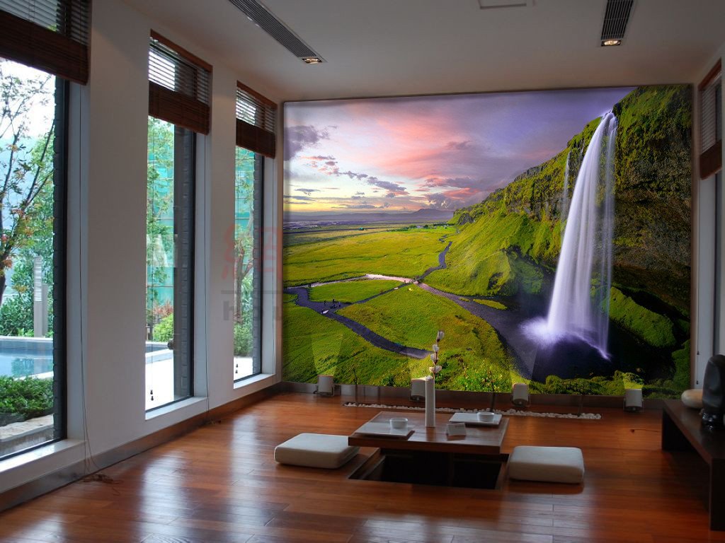 3D Grassland Waterfall Sky 213 Wallpaper AJ Wallpaper