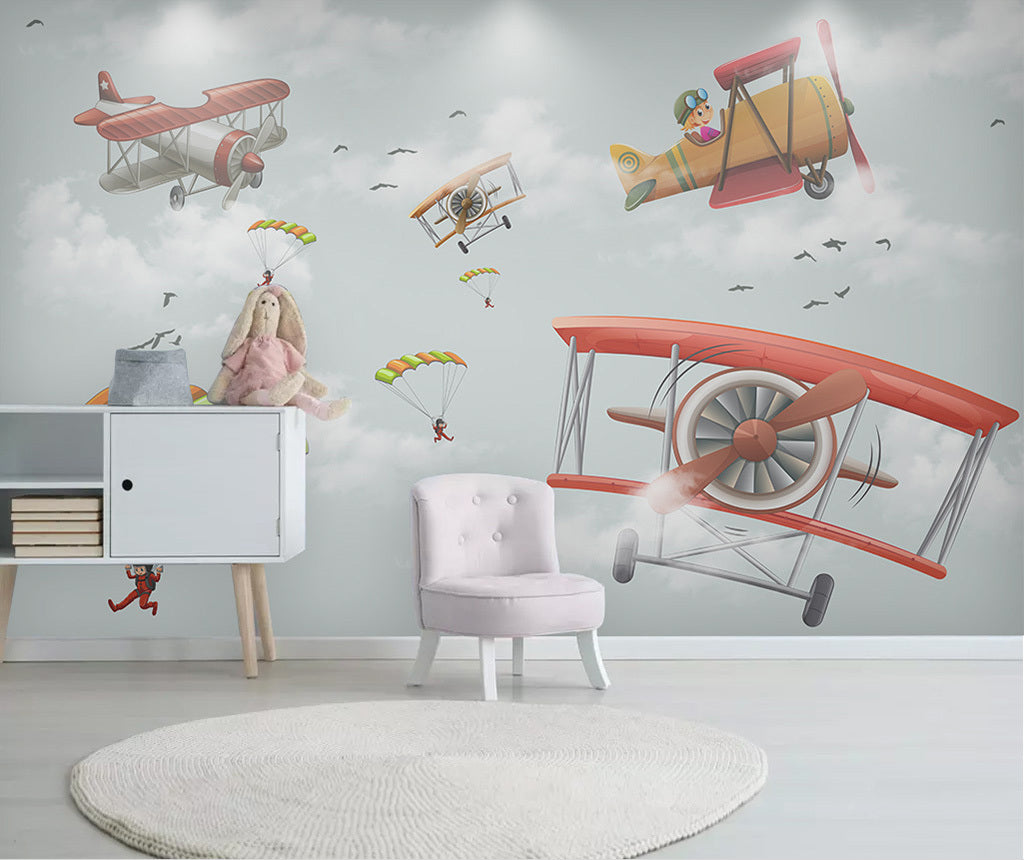 3D Cute Airplane WC075 Wall Murals