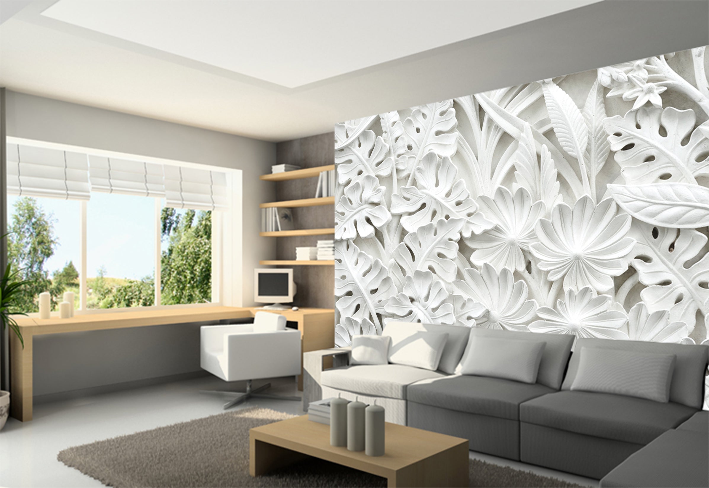 3D Carving Leaves 1517 Wall Murals