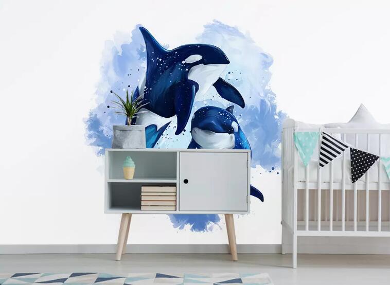 3D Cute Whale WG60 Wall Murals Wallpaper AJ Wallpaper 2