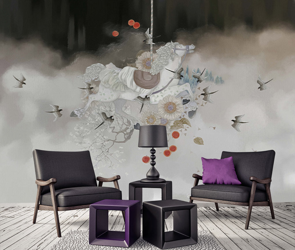 3D Horse Flower WG178 Wall Murals