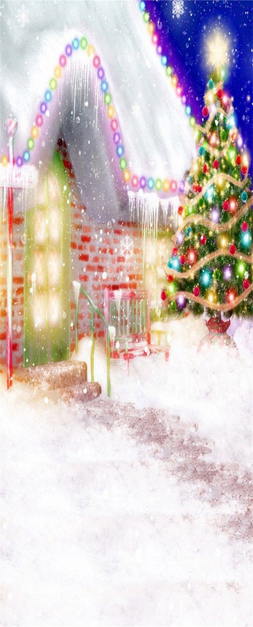 3D christmas tree snow hut door mural Wallpaper AJ Wallpaper