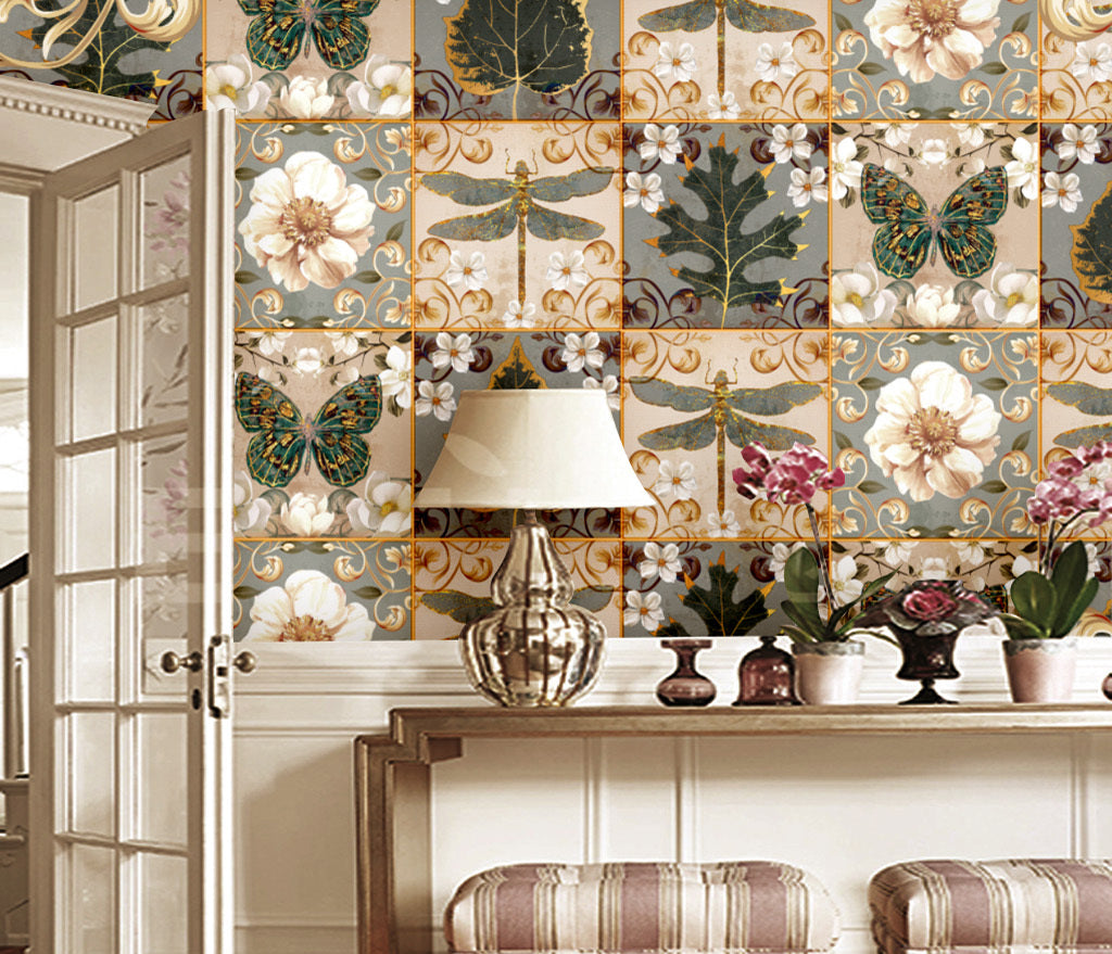 3D Vintage Flowers WC088 Wall Murals