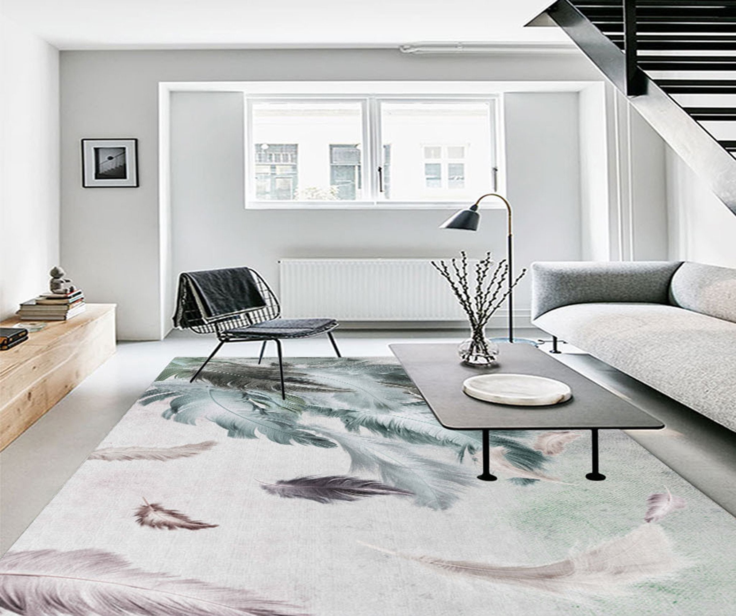 3D Gray Feather WG491 Non Slip Rug Mat Mat AJ Creativity Home