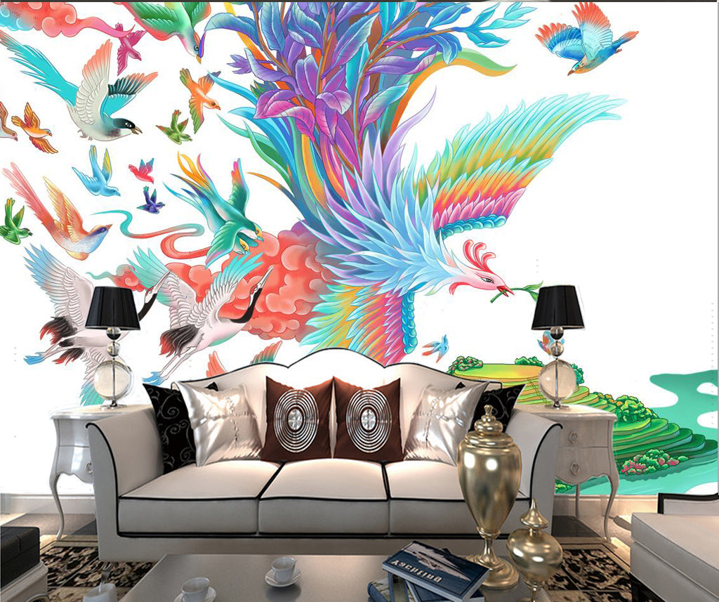 3D Crane Peacock WG117 Wall Murals