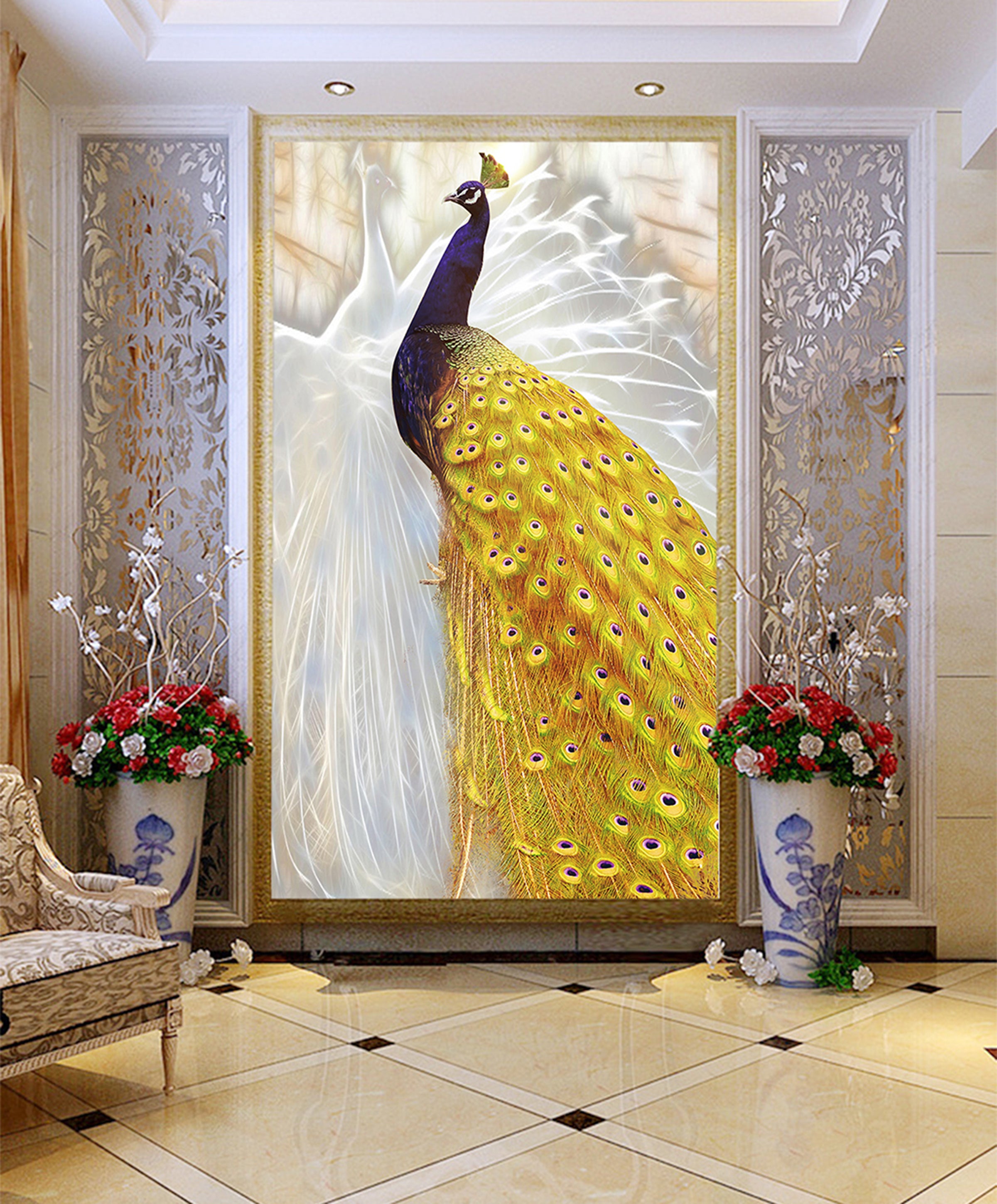 3D Golden Peacock WG004 Wall Murals