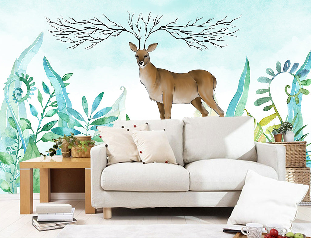 3D Green Grass Deer WG076 Wall Murals
