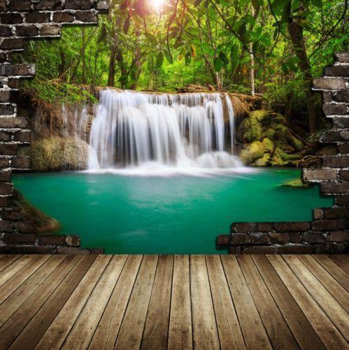 3D Brick Falls Forest 590 Wallpaper AJ Wallpaper