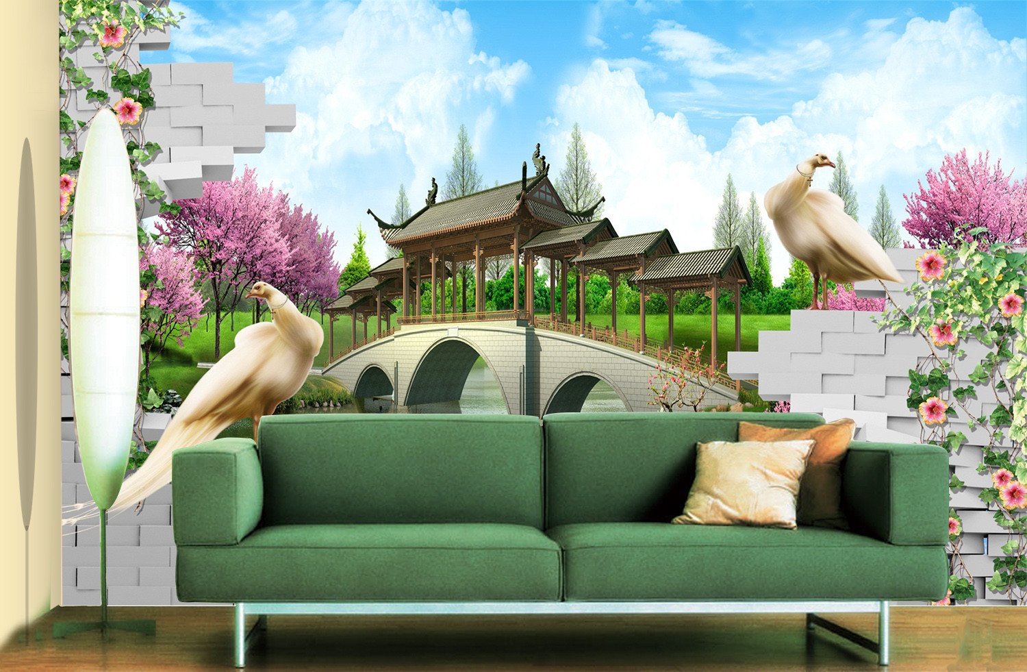 3D Pavilion Bridge And Swan 7 Wallpaper AJ Wallpaper