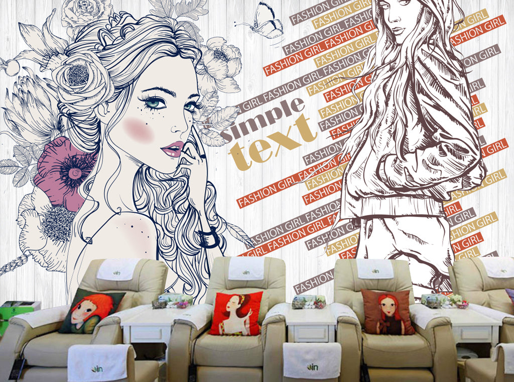 3D Sketch Woman WG082 Wall Murals