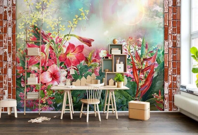 3D Red Flowers WC098 Wall Murals