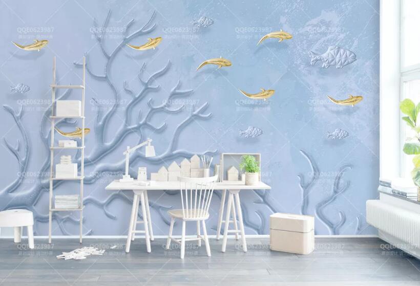 3D Seaweed Goldfish 340 Wall Murals Wallpaper AJ Wallpaper 2