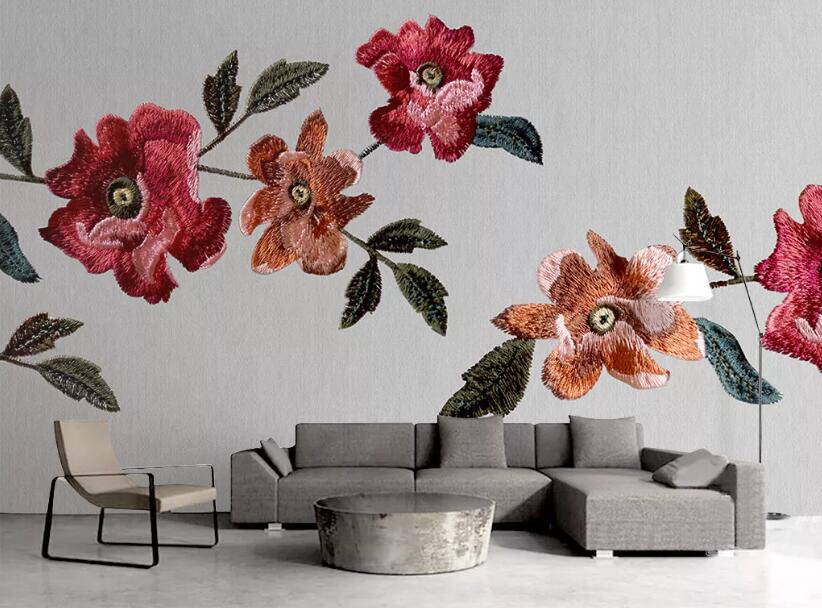 3D Embroidered Flowers 366 Wall Murals Wallpaper AJ Wallpaper 2