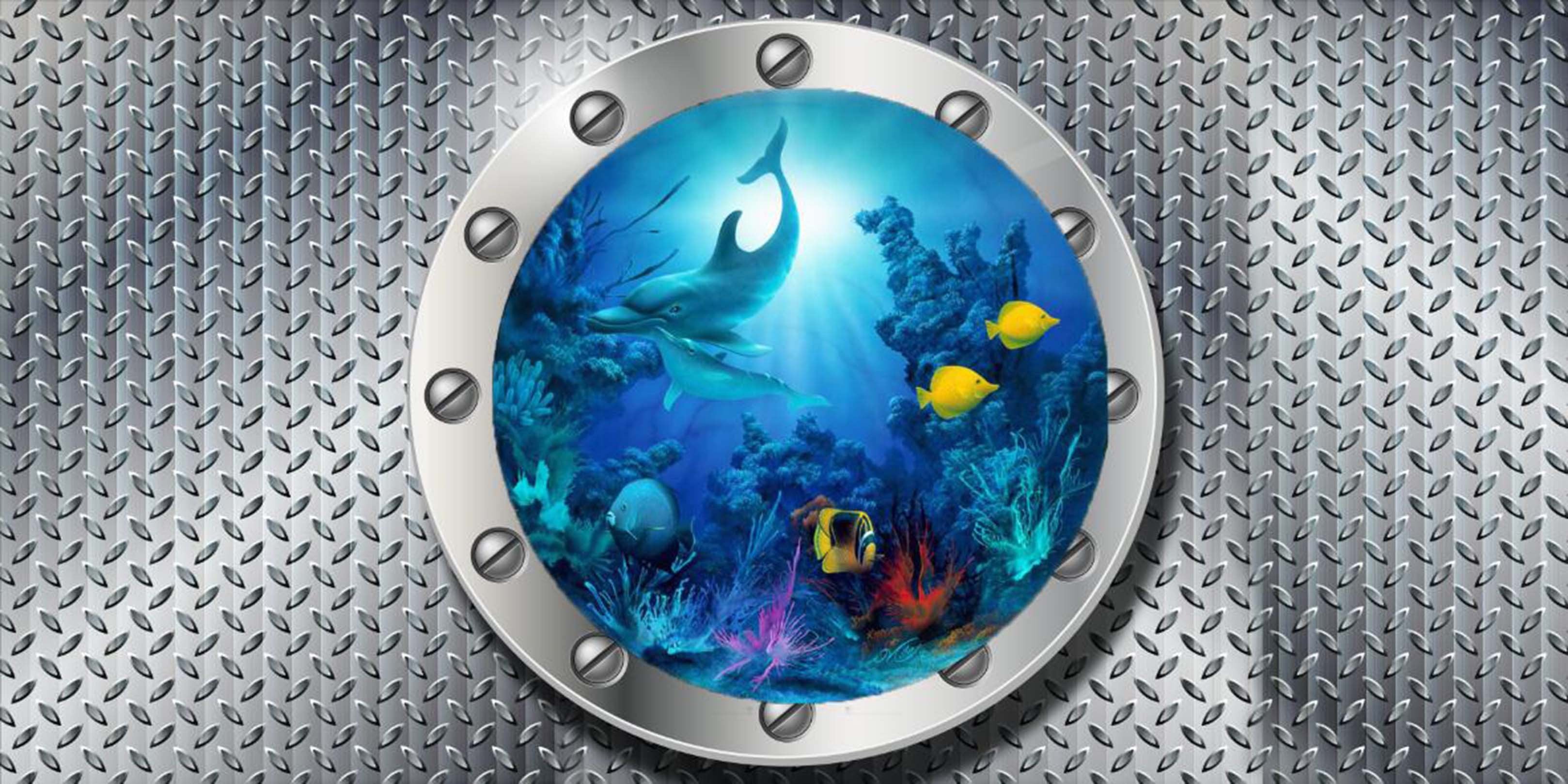 3D Metal Window Seabed World 02 Garage Door Mural Wallpaper AJ Wallpaper
