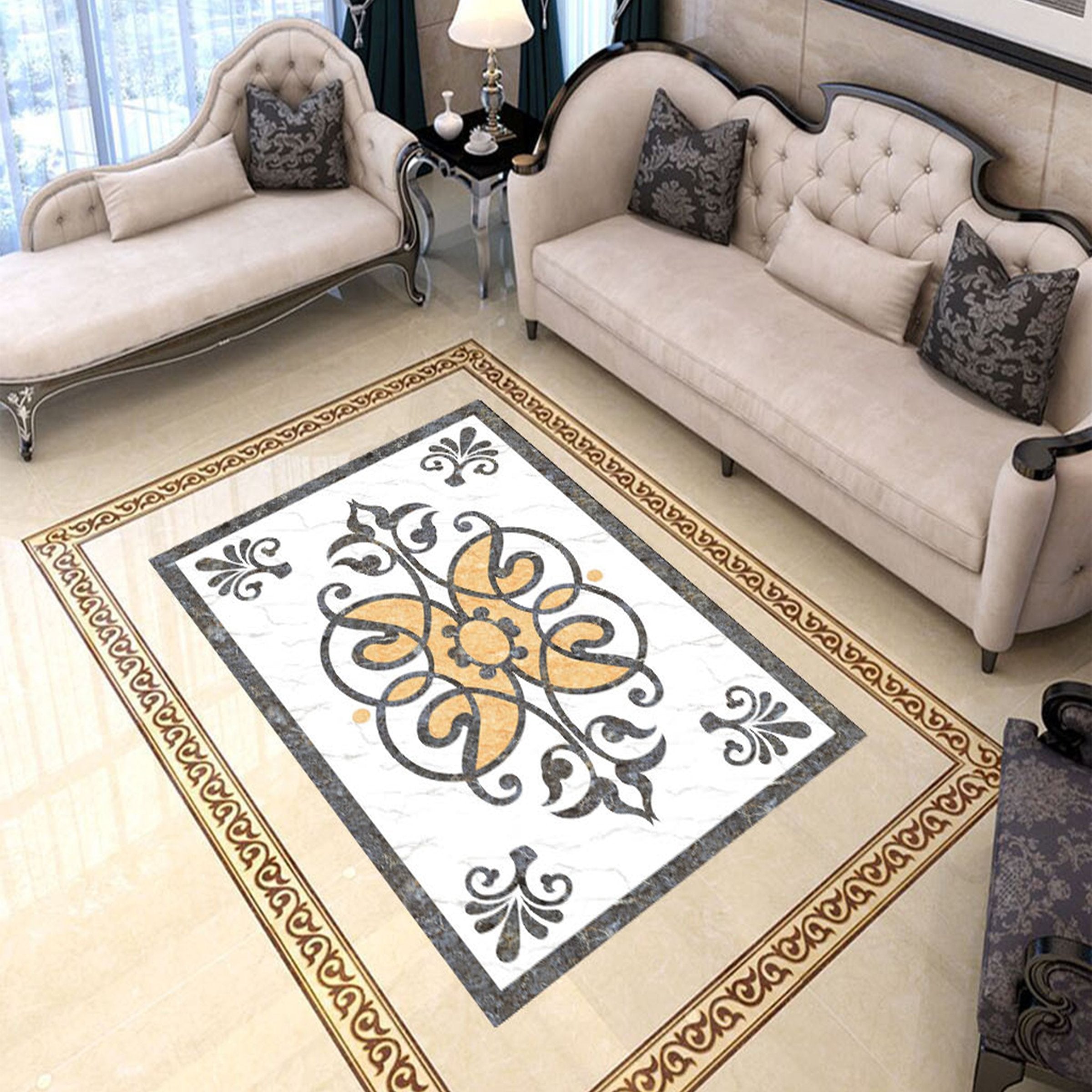 3D Black Pattern WG124 Floor Mural Wallpaper AJ Wallpaper 2