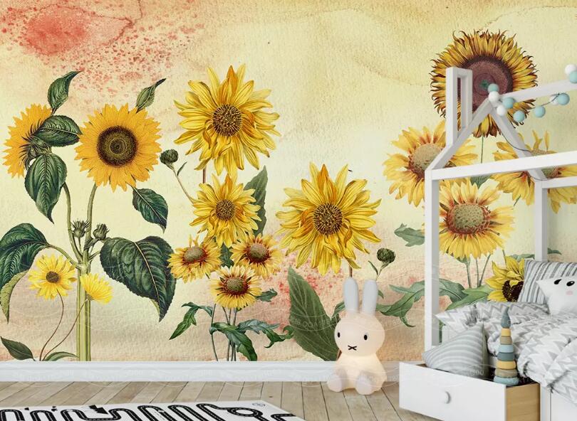 3D Sunflower 395 Wall Murals Wallpaper AJ Wallpaper 2