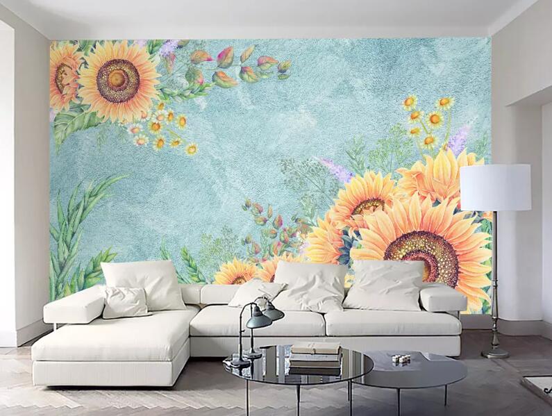 3D Sunflower 044 Wall Murals Wallpaper AJ Wallpaper 2