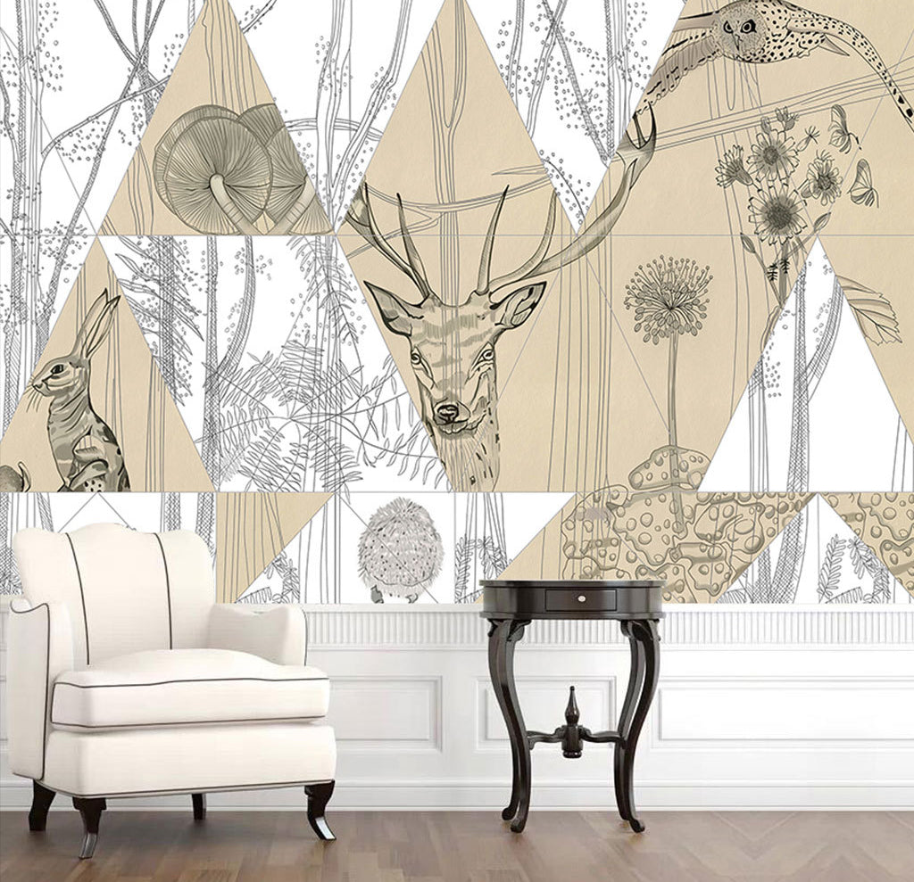 3D Deer Owl Flower WG300 Wall Murals