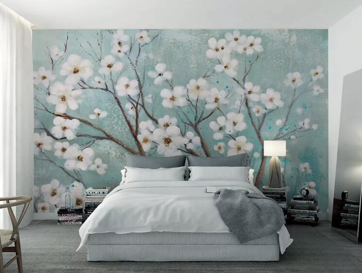 3D White Flowers WG42 Wall Murals Wallpaper AJ Wallpaper 2