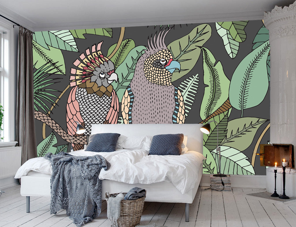 3D Parrot Leaves WG100 Wall Murals