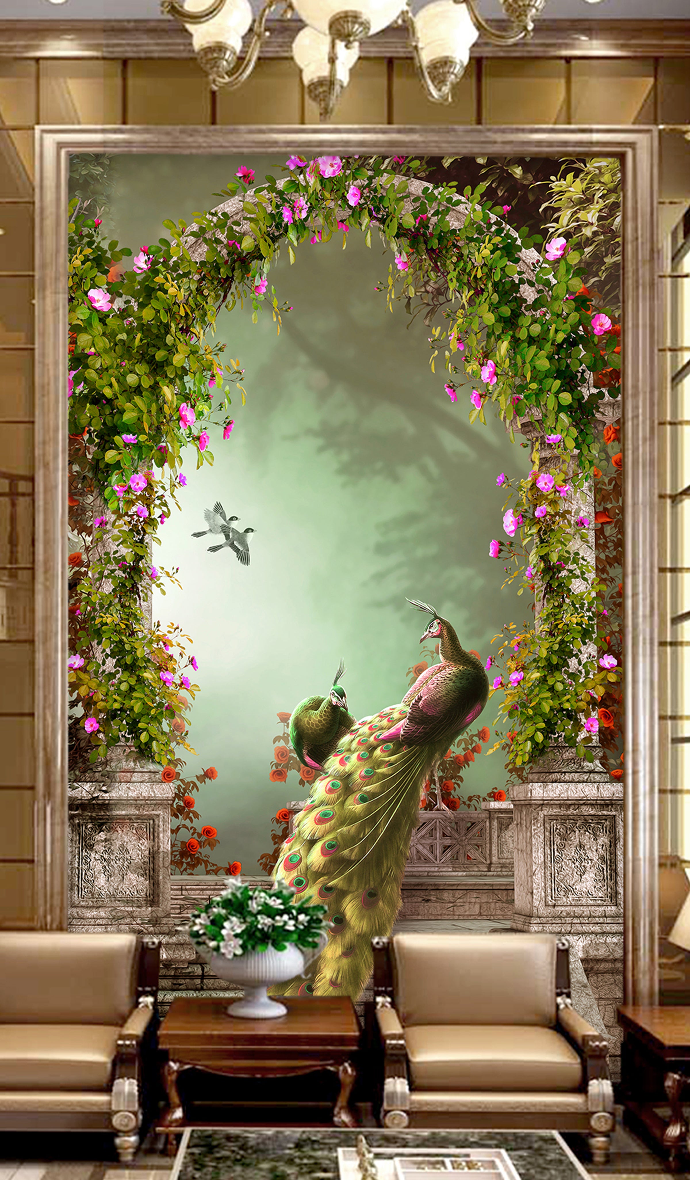 3D Flower Peacock WG002 Wall Murals