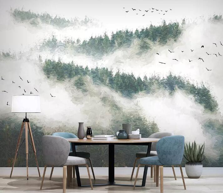 3D Foggy Forest WG25 Wall Murals Wallpaper AJ Wallpaper 2