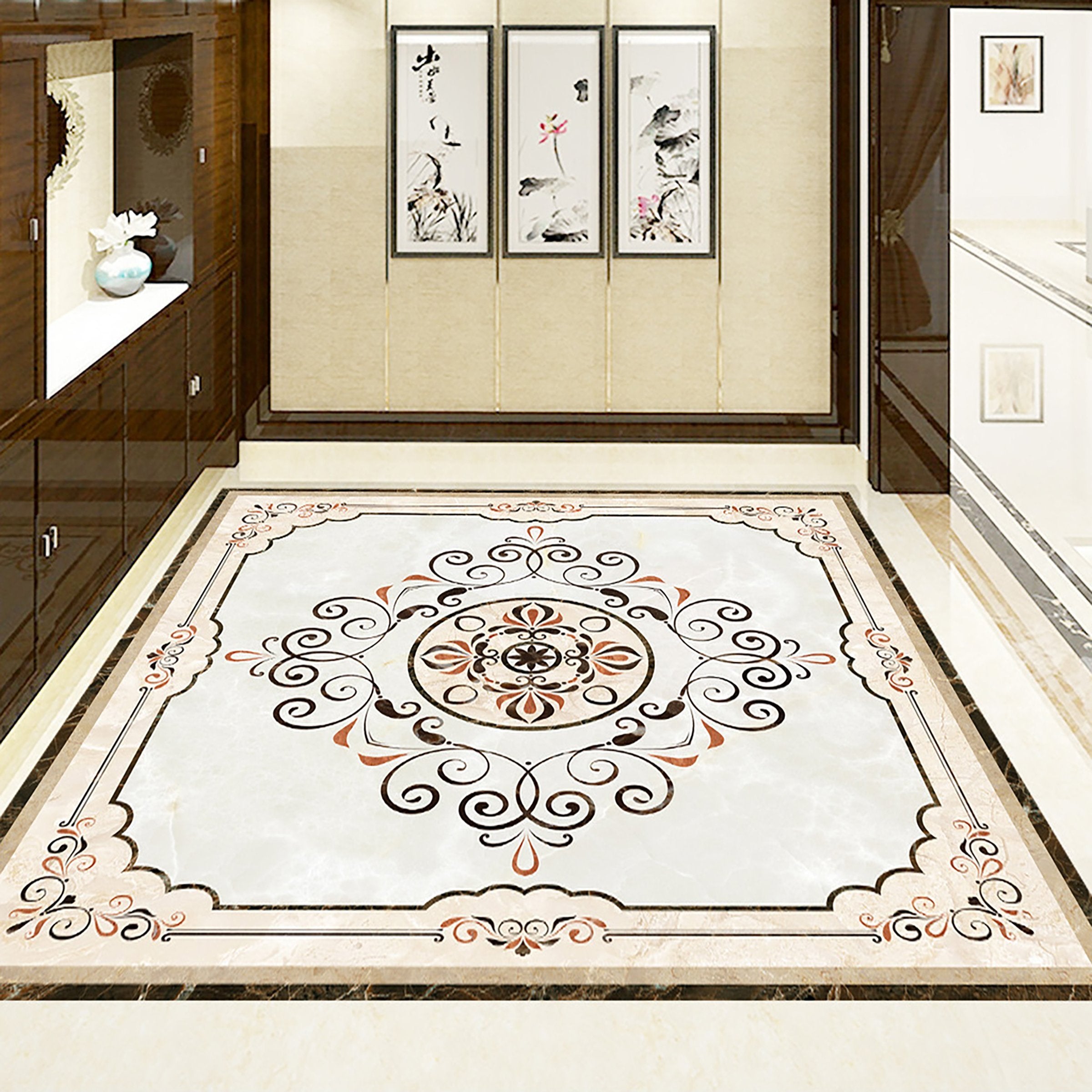 3D Black Pattern WG236 Floor Mural Wallpaper AJ Wallpaper 2