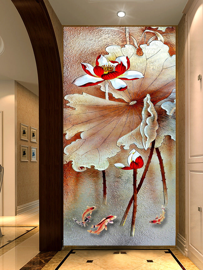 3D Lotus Goldfish WG145 Wall Murals