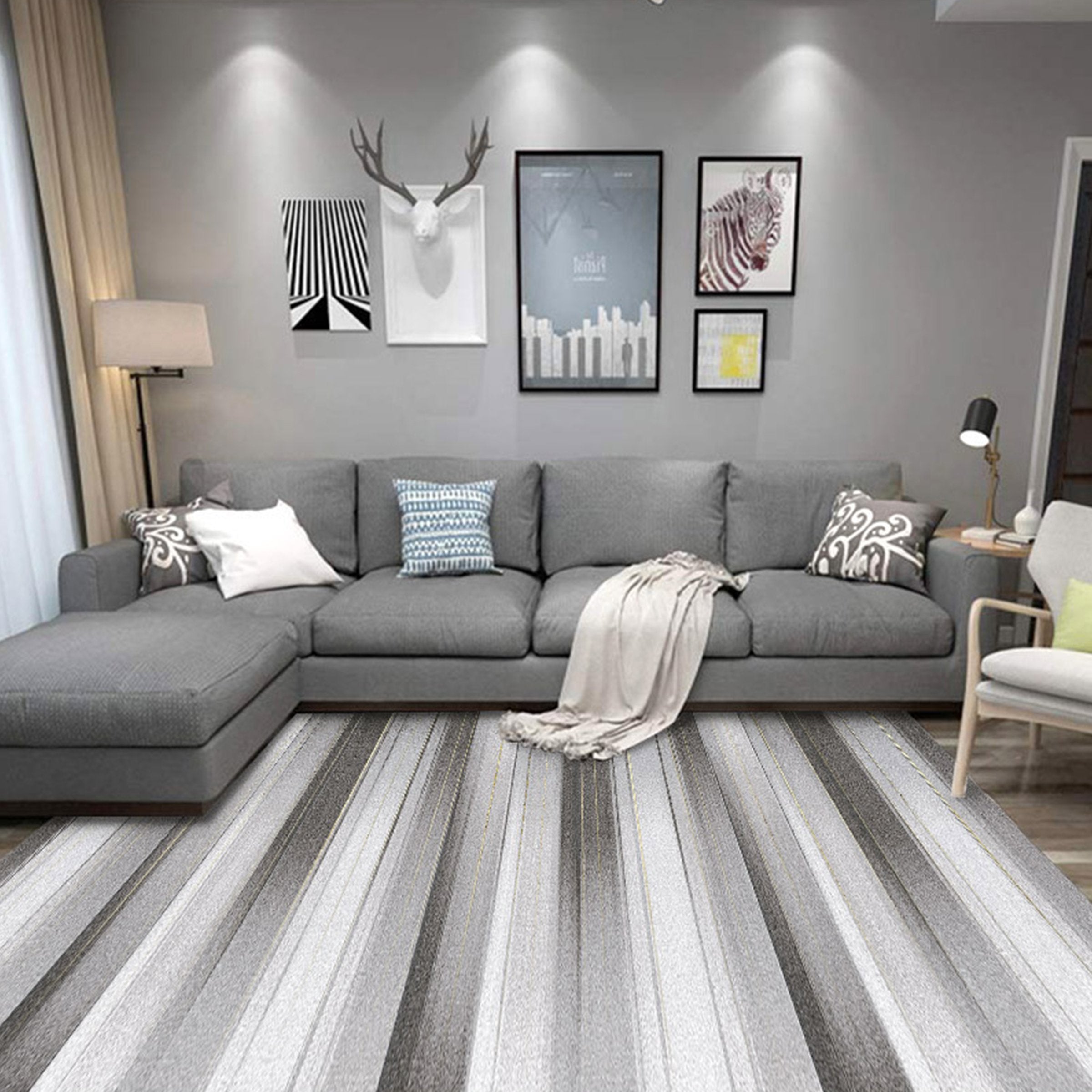 3D Gray Stripe WG301 Non Slip Rug Mat Mat AJ Creativity Home