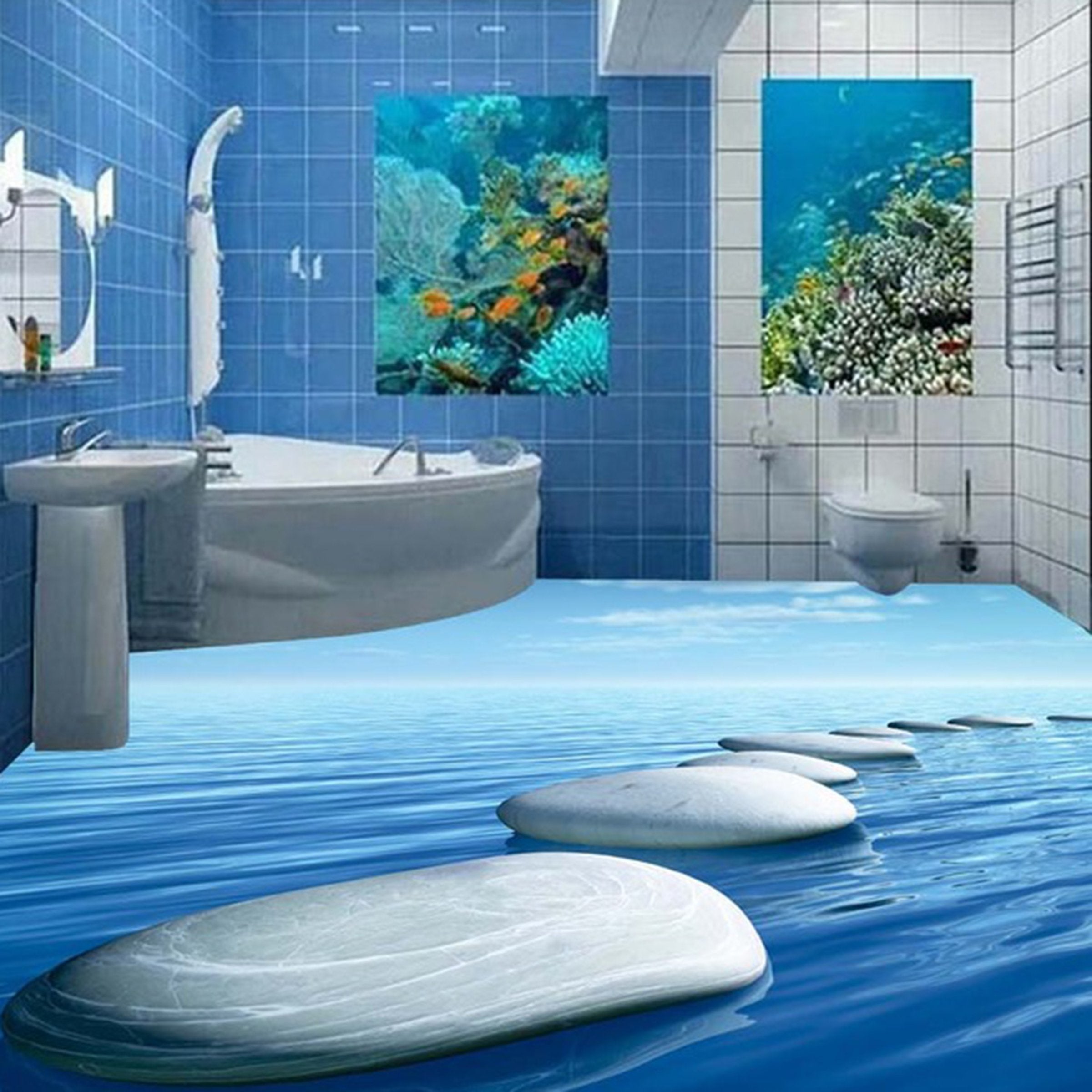 3D Wave Stone WG249 Floor Mural Wallpaper AJ Wallpaper 2