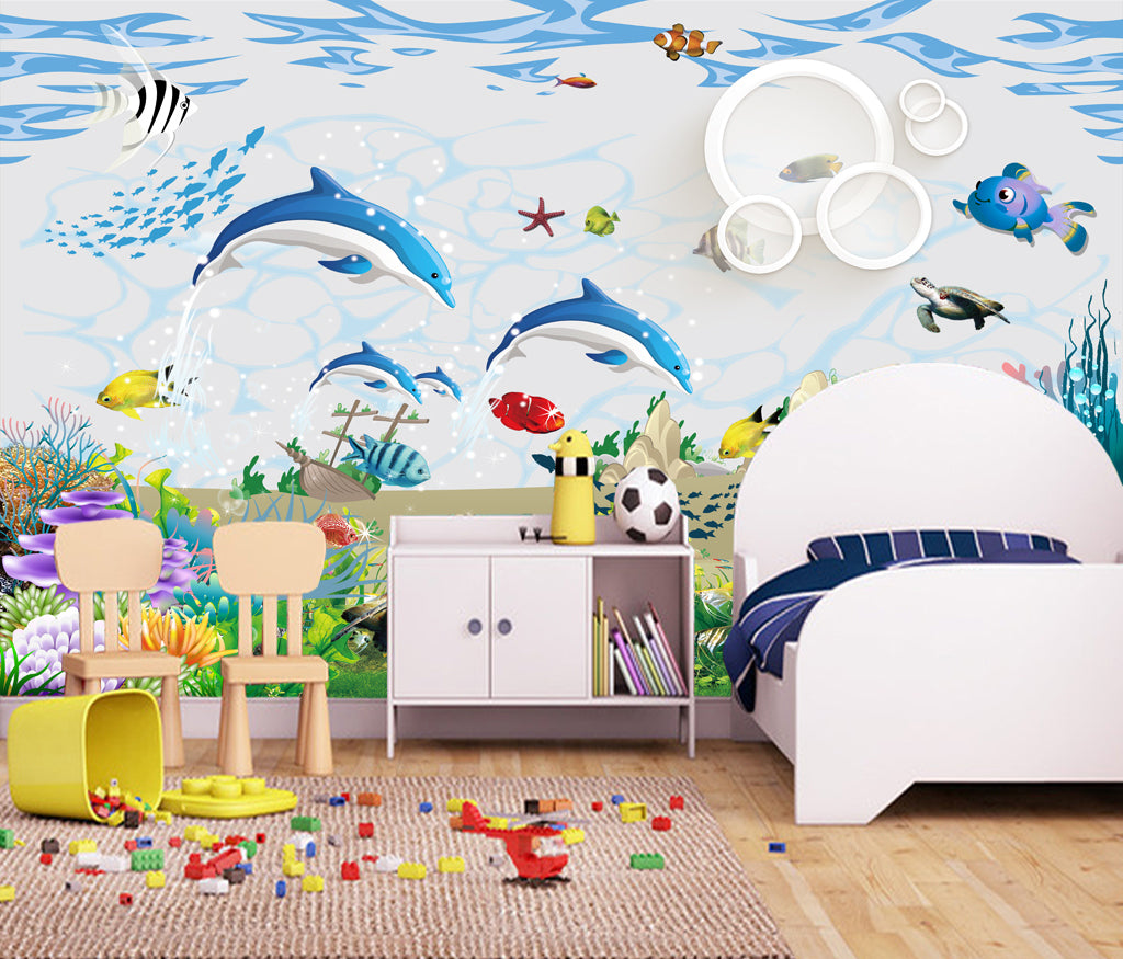 3D Coral Dolphins WG448 Wall Murals
