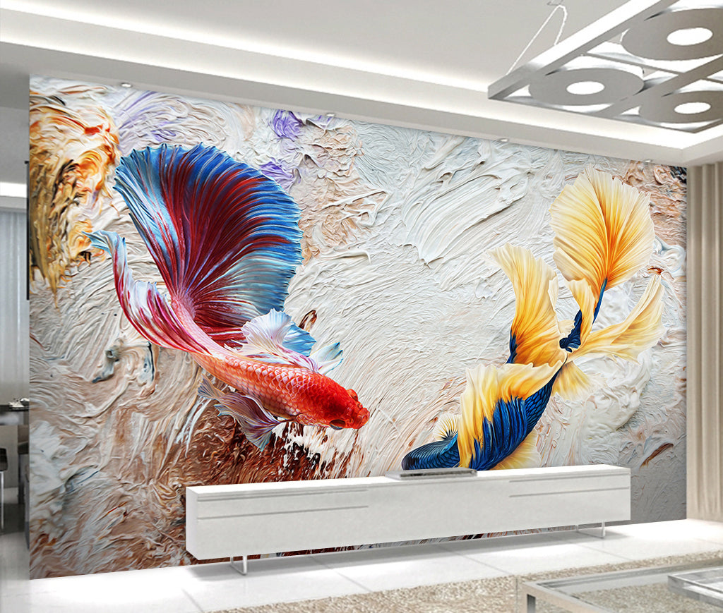 3D Embossed Fish WG328 Wall Murals