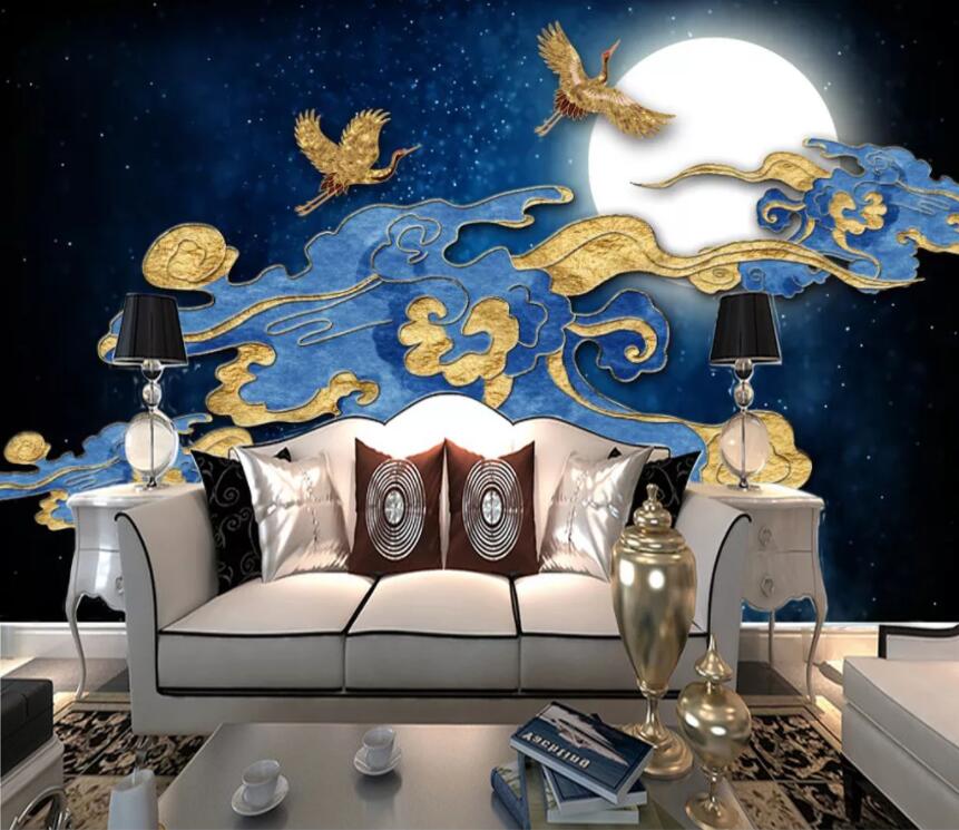 3D Golden Crane Cloud WC2519 Wall Murals