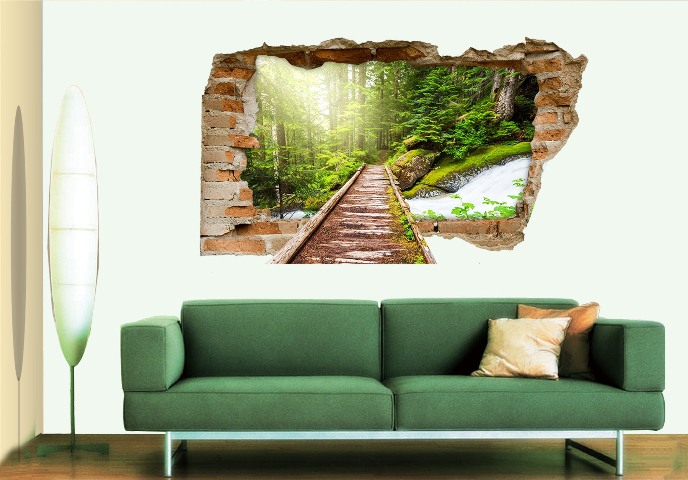 3D Forest River Wood Bridge 358 Broken Wall Murals Wallpaper AJ Wallpaper