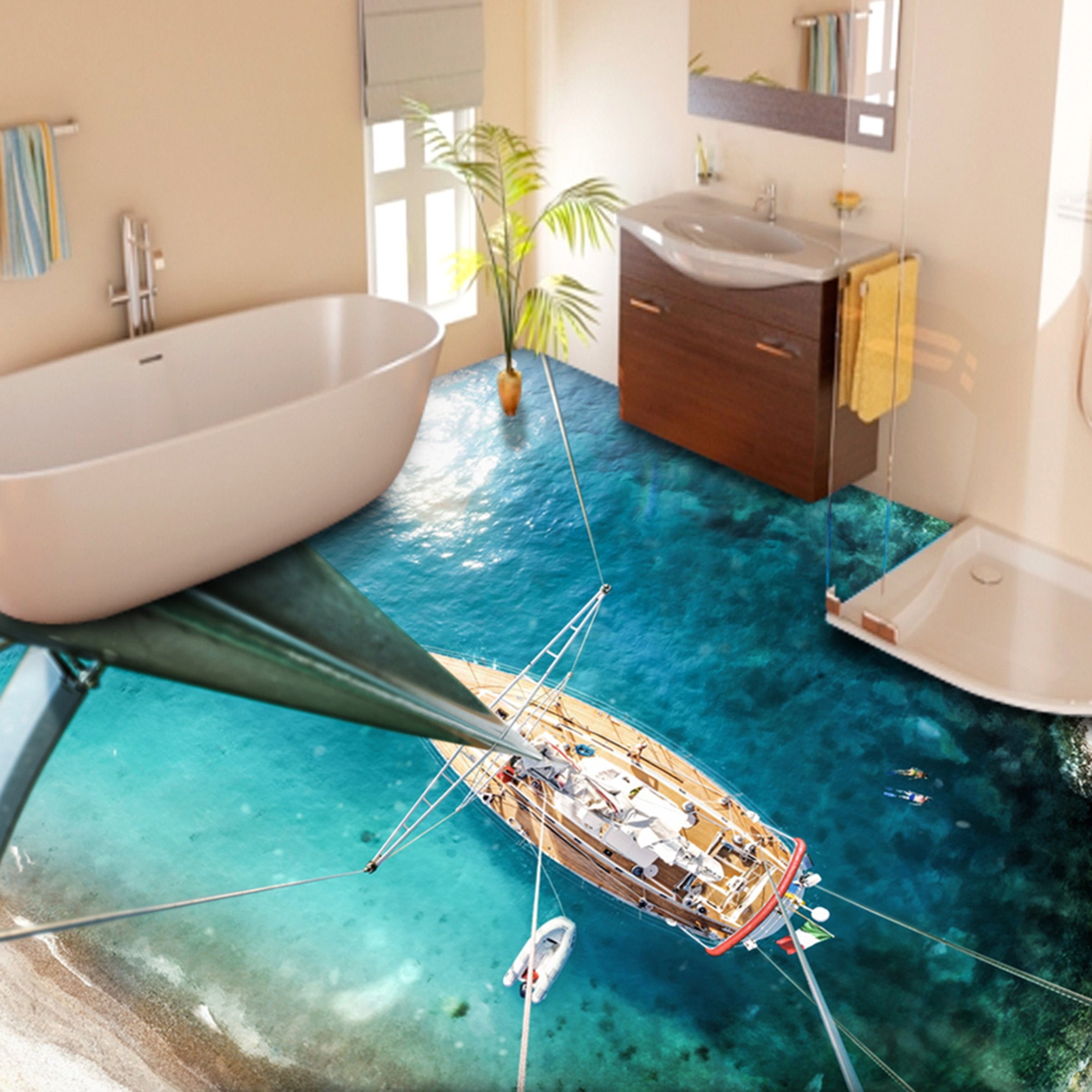 3D Sea Sailing Boat WG714 Floor Mural Wallpaper AJ Wallpaper 2