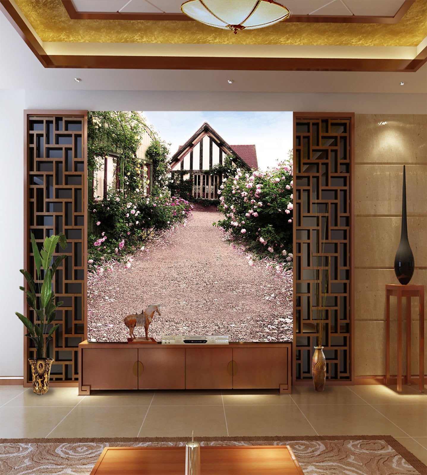 Sunshine Flowers Houses Wallpaper AJ Wallpaper