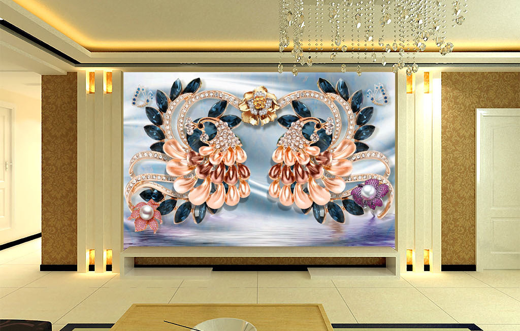 3D Diamond Peacock WG070 Wall Murals