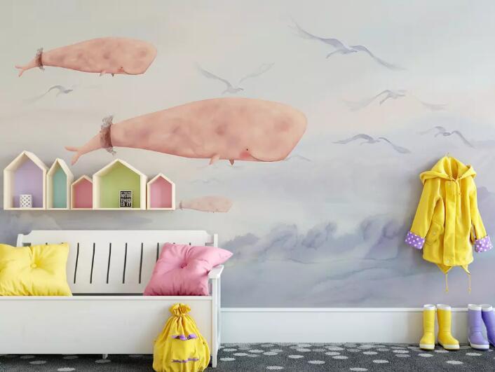 3D Pink Whale 593 Wall Murals Wallpaper AJ Wallpaper 2