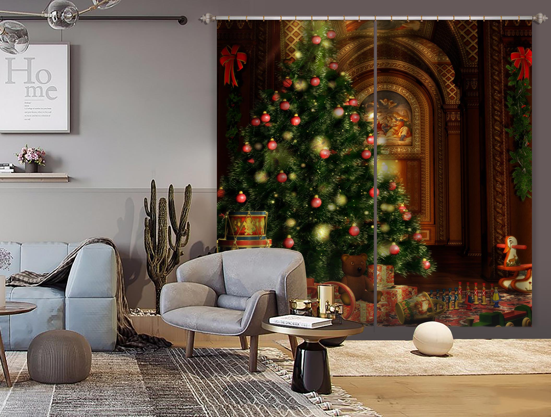 3D Shiny Tree 001 Christmas Curtains Drapes Xmas