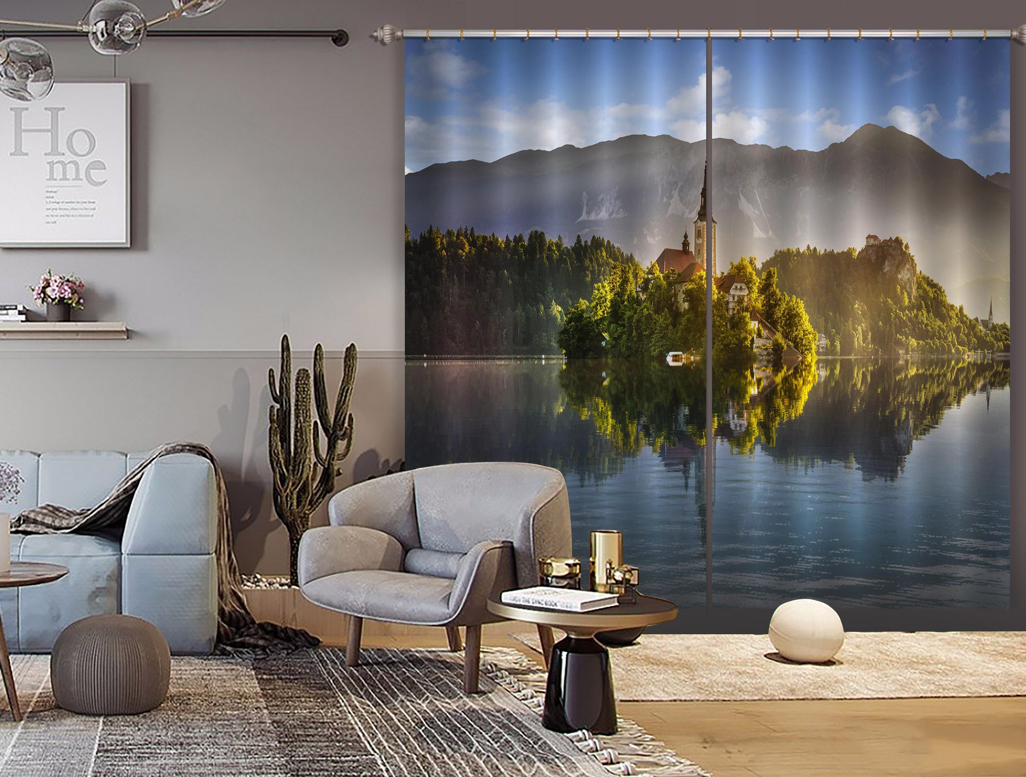 3D Forest Lake 053 Marco Carmassi Curtain Curtains Drapes