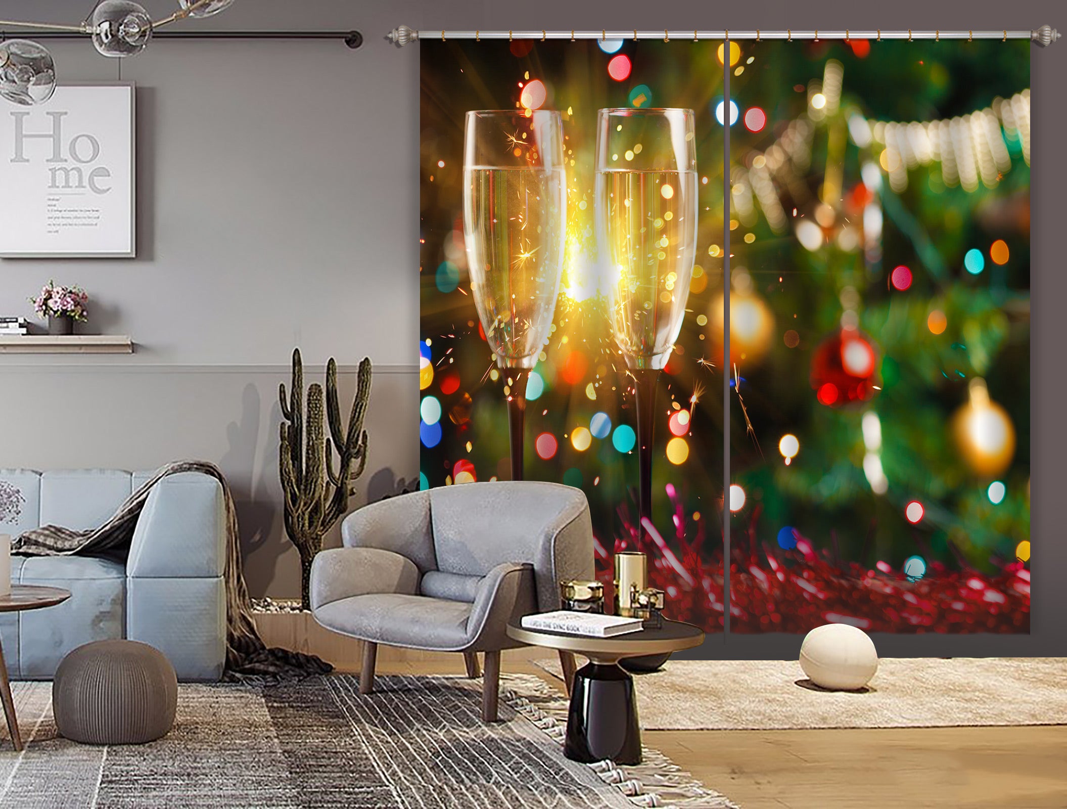 3D Wine Glass 53071 Christmas Curtains Drapes Xmas