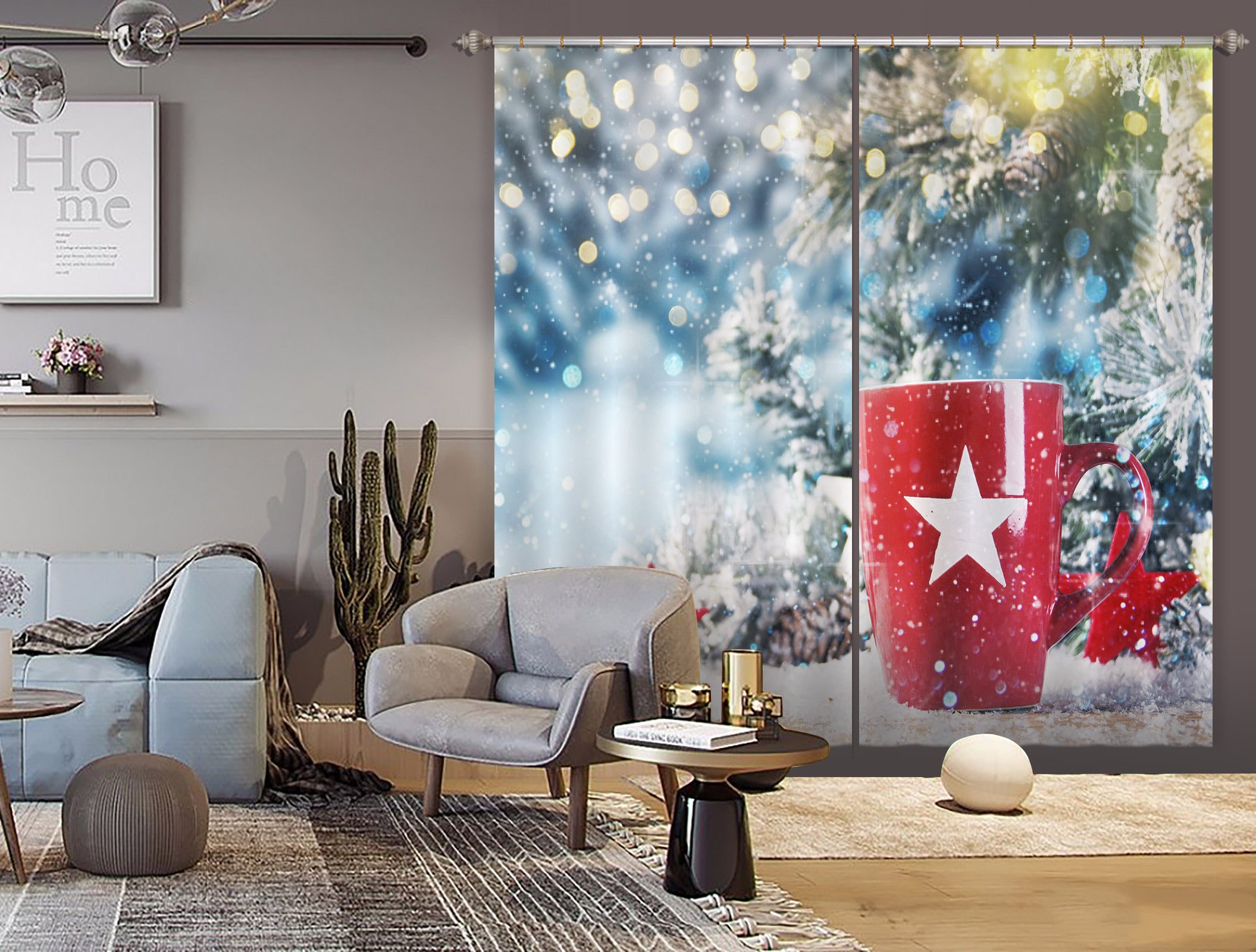 3D Red Cup 53096 Christmas Curtains Drapes Xmas