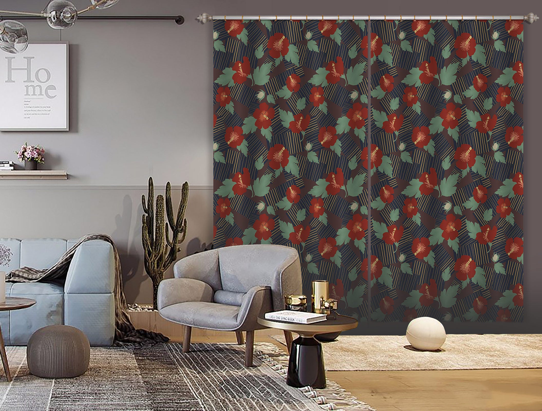 3D Red Flower Pattern 98115 Kasumi Loffler Curtain Curtains Drapes