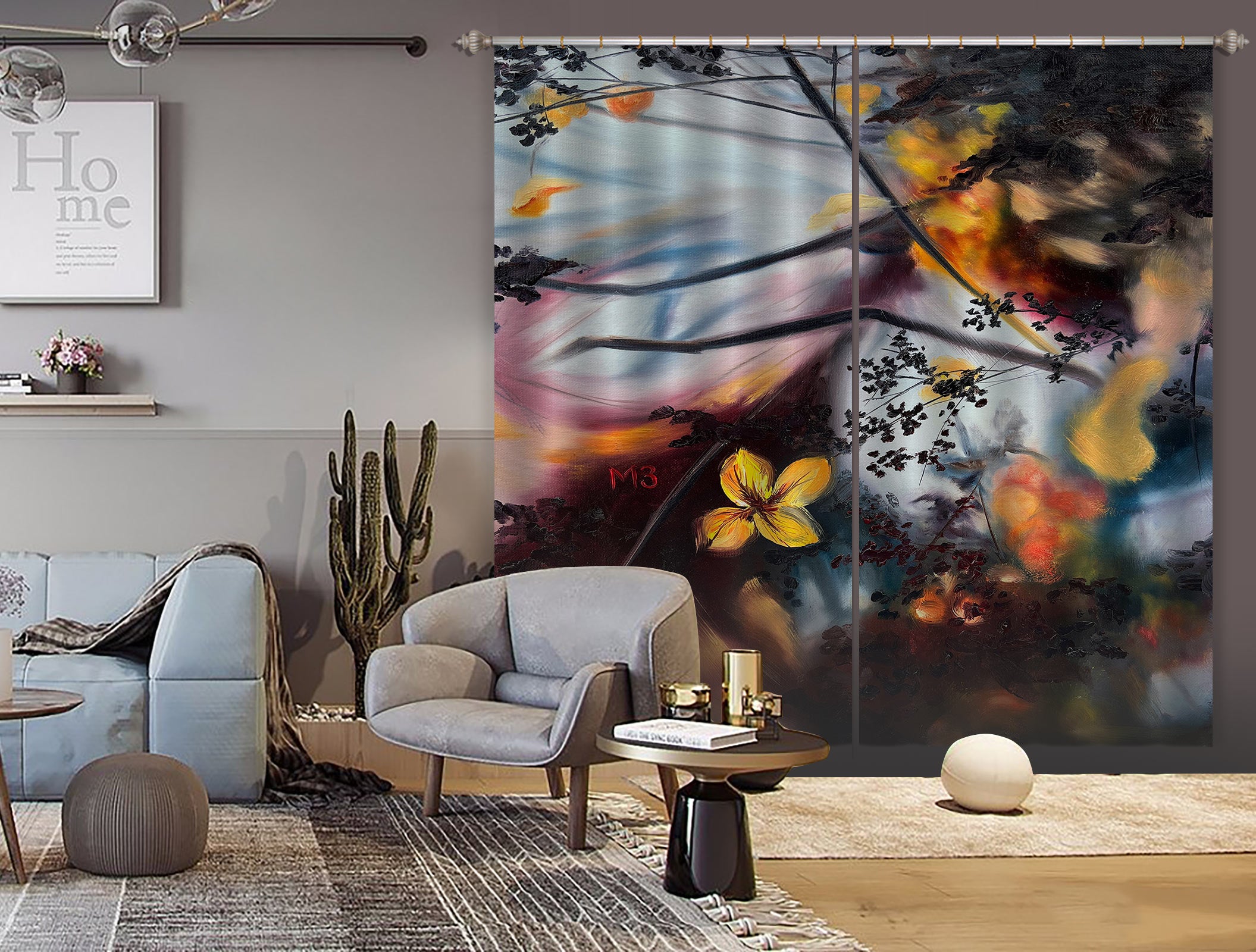 3D Flower Branch 9758 Marina Zotova Curtain Curtains Drapes