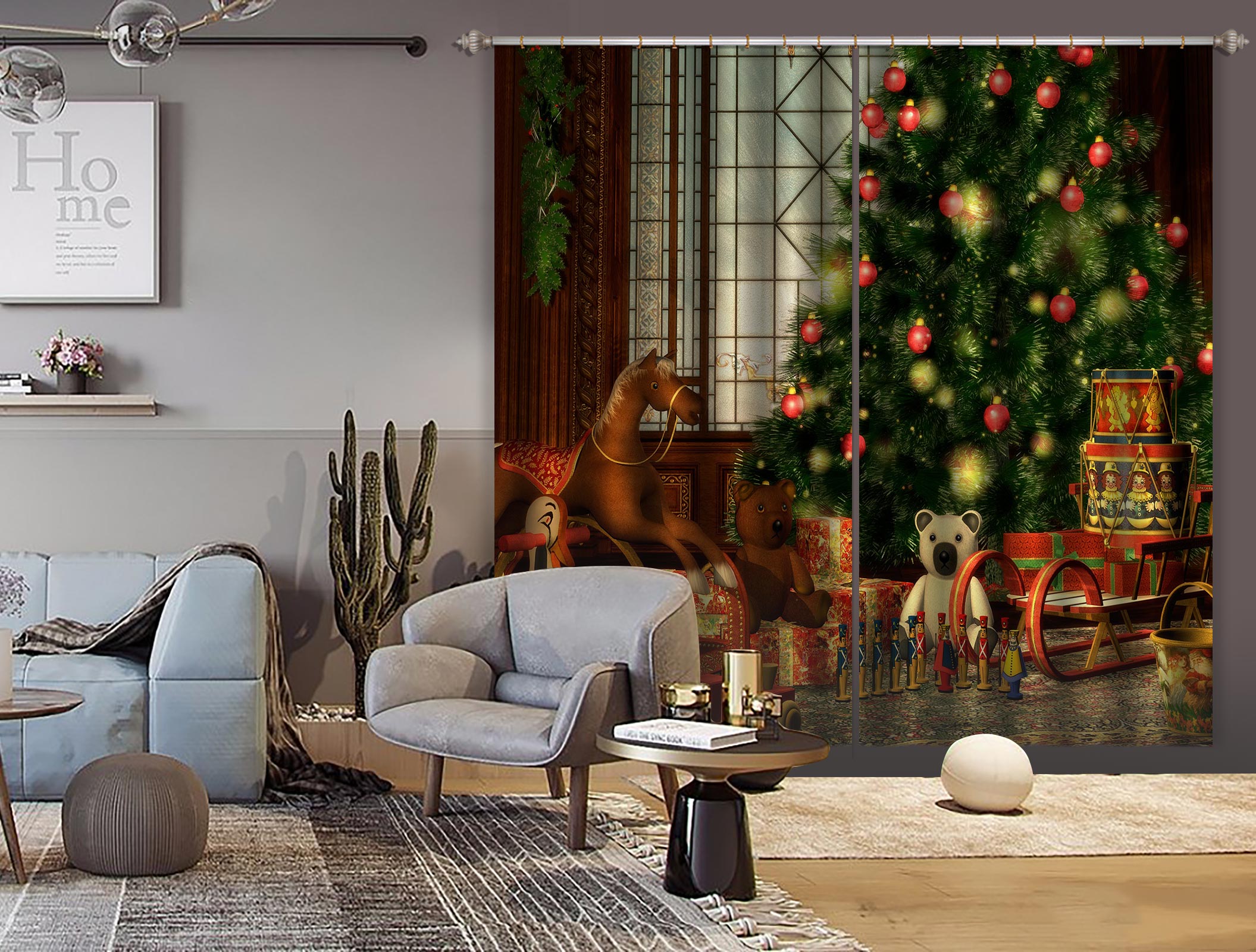 3D Tree Trojan Horse 53054 Christmas Curtains Drapes Xmas