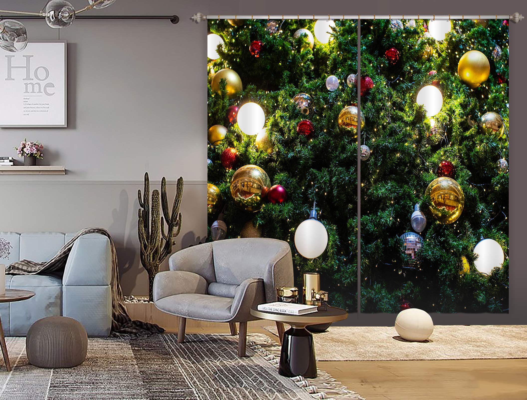 3D Ball Tree 53142 Christmas Curtains Drapes Xmas