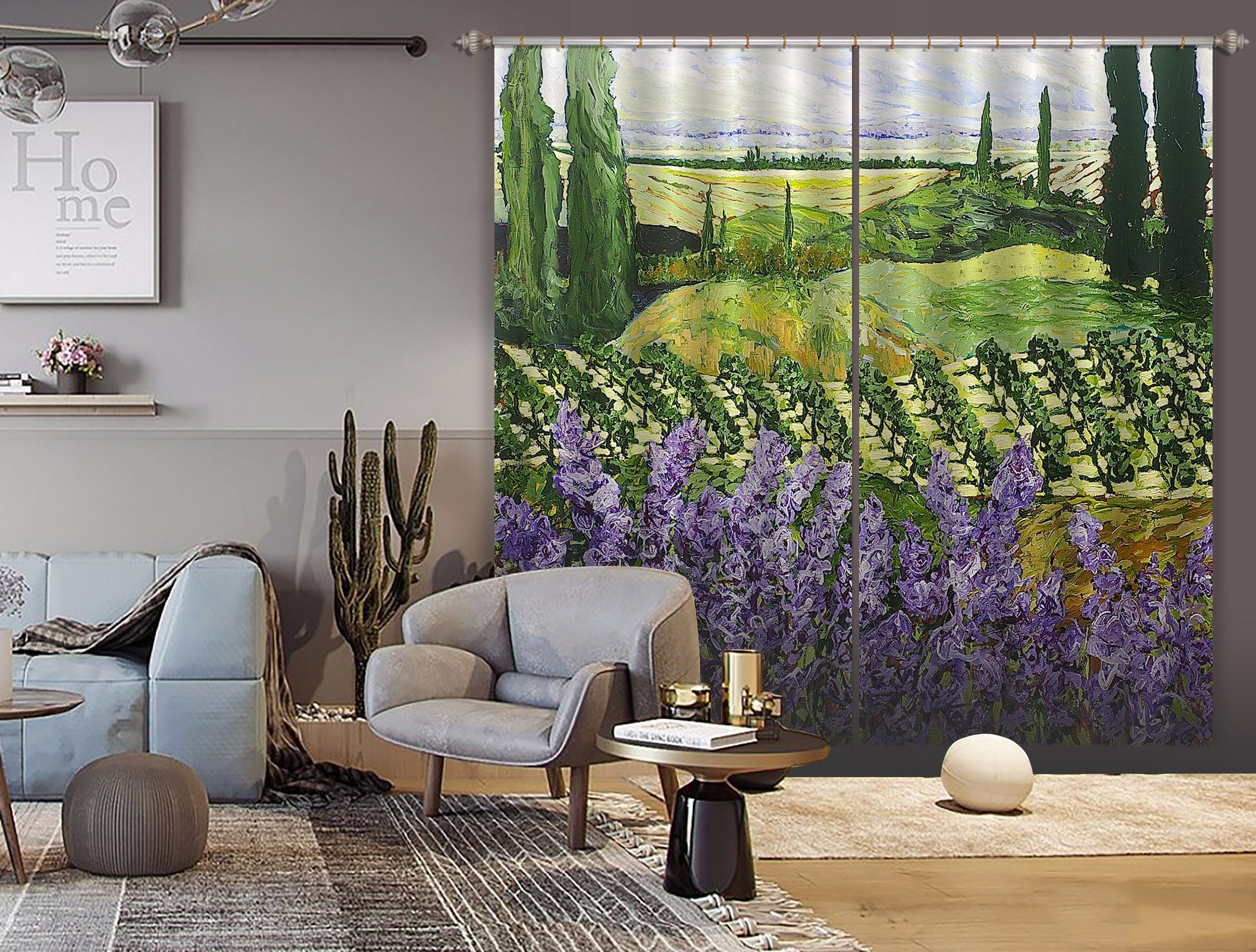 3D Purple Flowers 121 Allan P. Friedlander Curtain Curtains Drapes