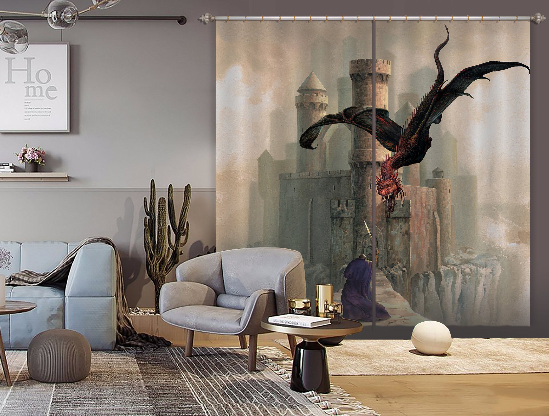 3D Castle Dragon 7193 Ciruelo Curtain Curtains Drapes