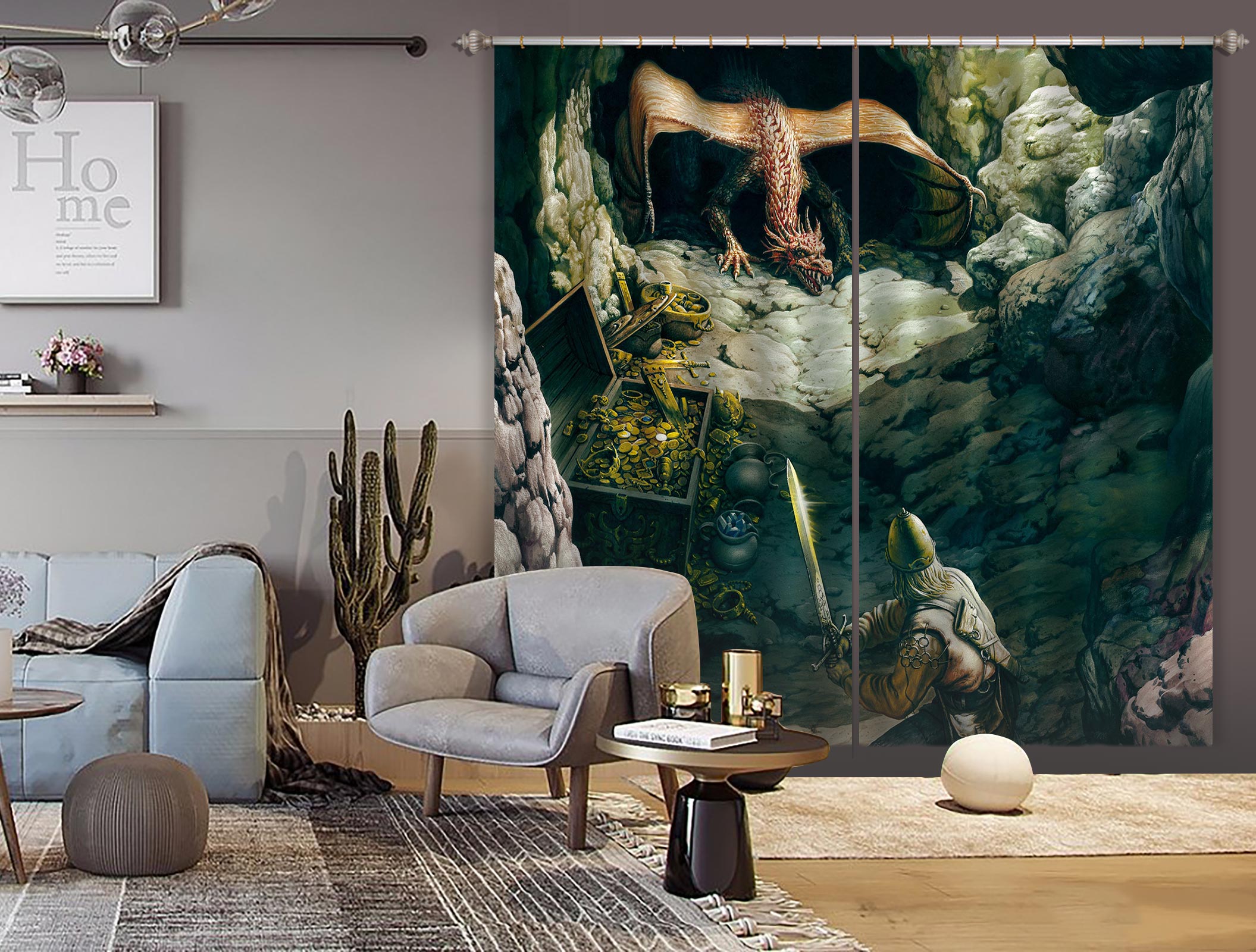 3D Dragon Cave Soldier 7165 Ciruelo Curtain Curtains Drapes